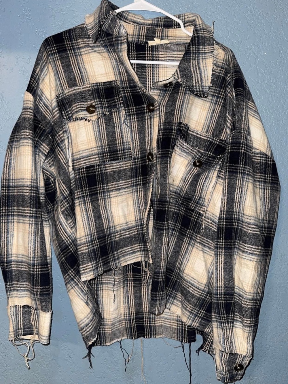 LA MIEL Black & Cream Plaid Button-Front Shacket